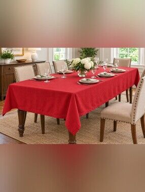 Palm Restaurant Red Cotton Tablecloth 139” x 59” Made in India Large Dining